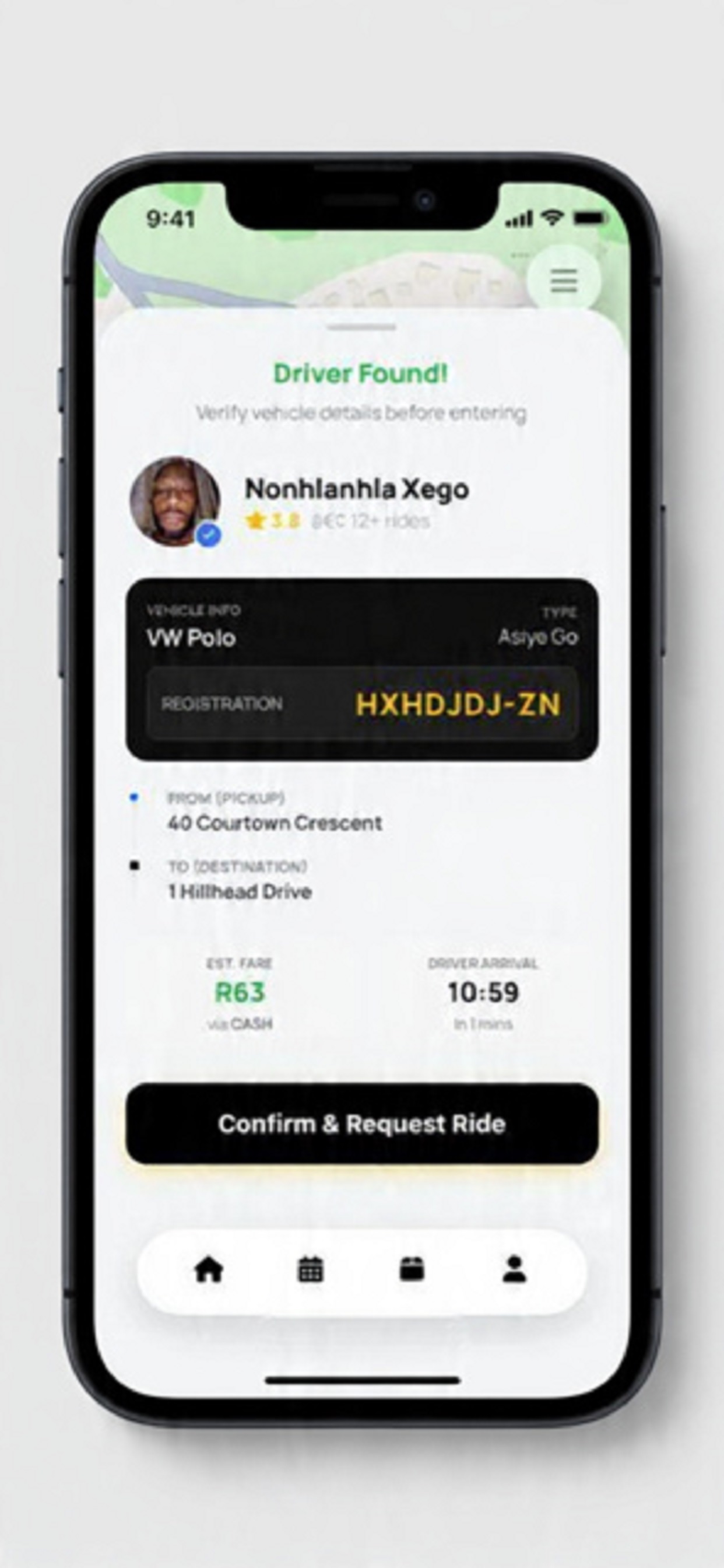 Live taxi tracking map in Asiye app
